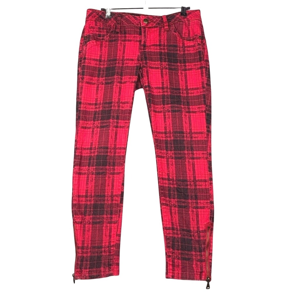 Born to Rule Red Plaid Skinny Pants Girls Size 7 Ankle Zip‎